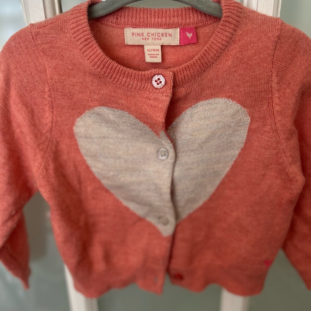 Pink Chicken Coral Cardigan with Heart